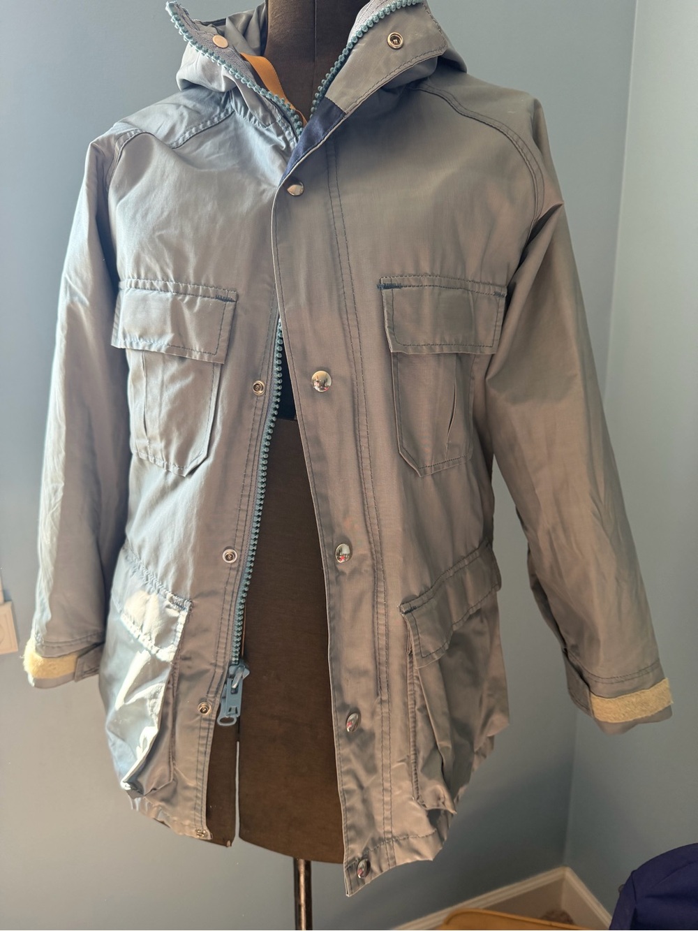Vintage Lands' End Light Gray Hooded Field Jacket